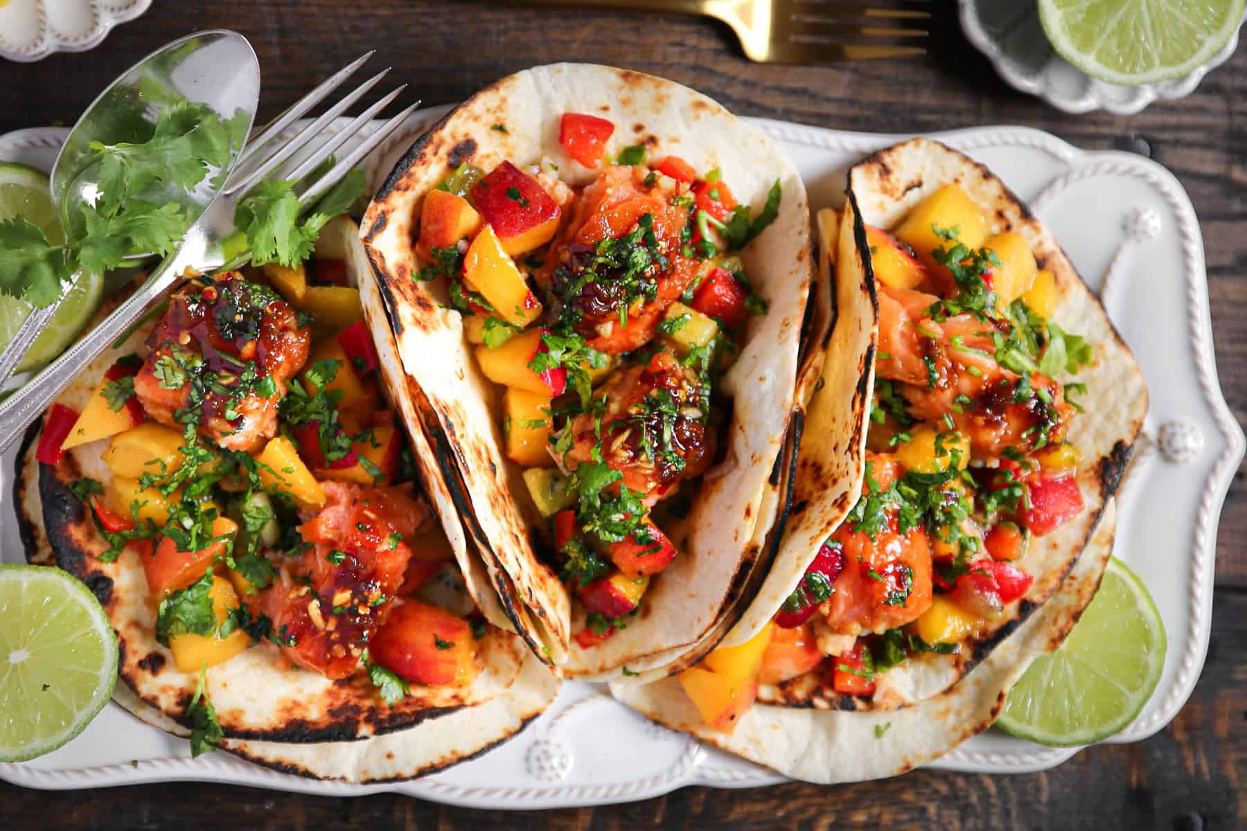 Salmon Tacos with Mango Peach Salsa: Recipe and Photos by Julia or Julia's Album